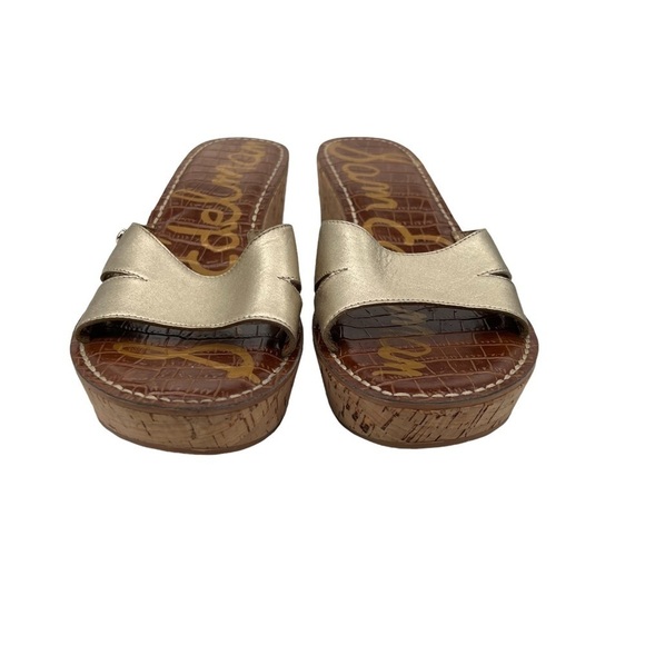 Sam Edelman Gold Reid Cork Wedge Platform Sandals Size 8.5 Women’s - Picture 3 of 8